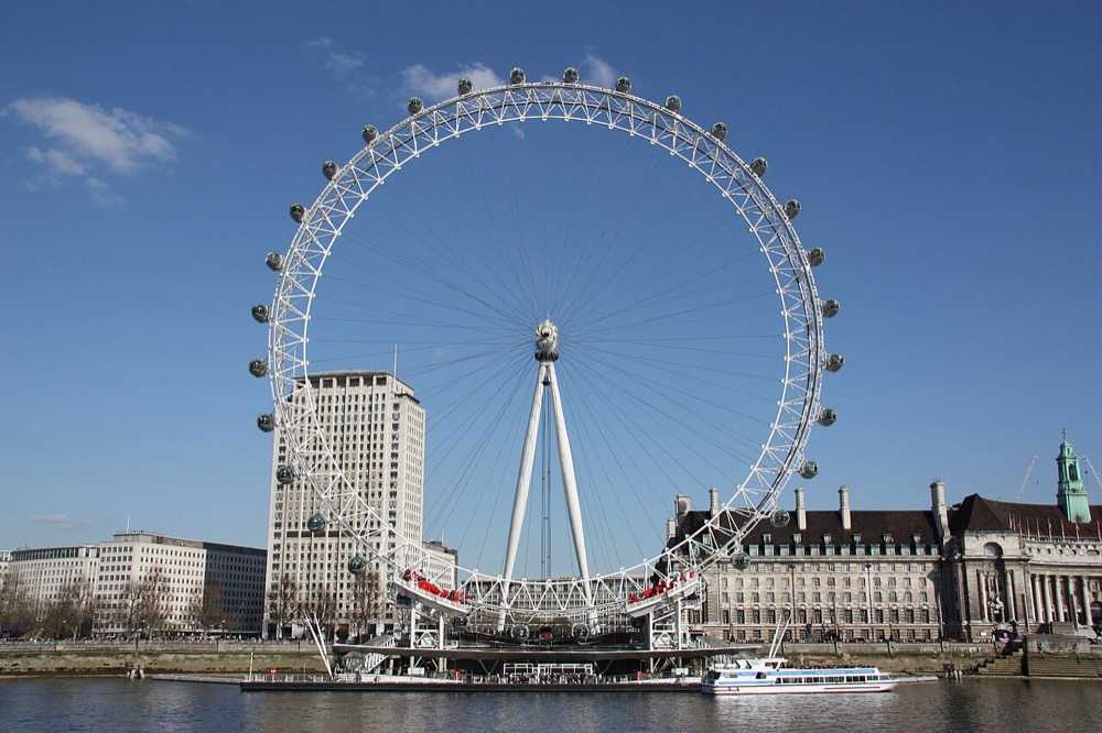 The London Eye observation wheel at sunset on the South Bank of the Thames — photo 3
