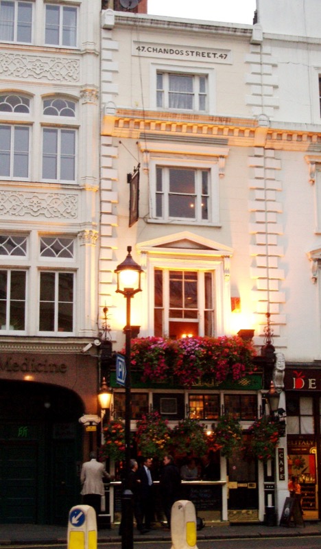 Exterior of The Harp pub on Chandos Place, Covent Garden, London