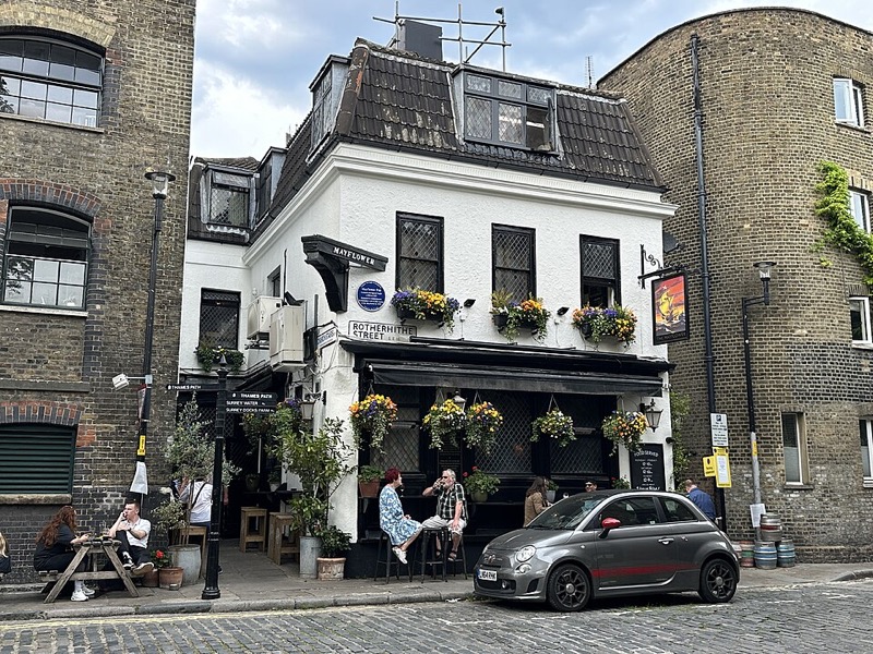The historic Mayflower riverside pub on Rotherhithe Street beside the River Thames, London